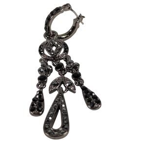 Monet Convertible Chandelier Hoop Earrings Gunmetal Black Rhinestone 2-in-1 EUC